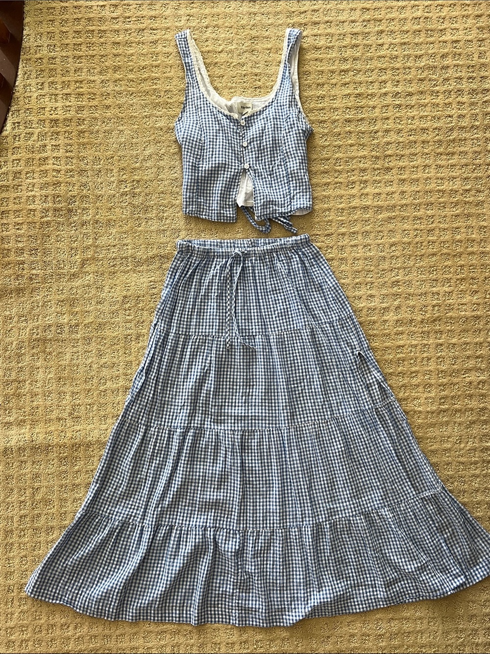 Rhythm. Blue and White Gingham Top + Maxi Skirt